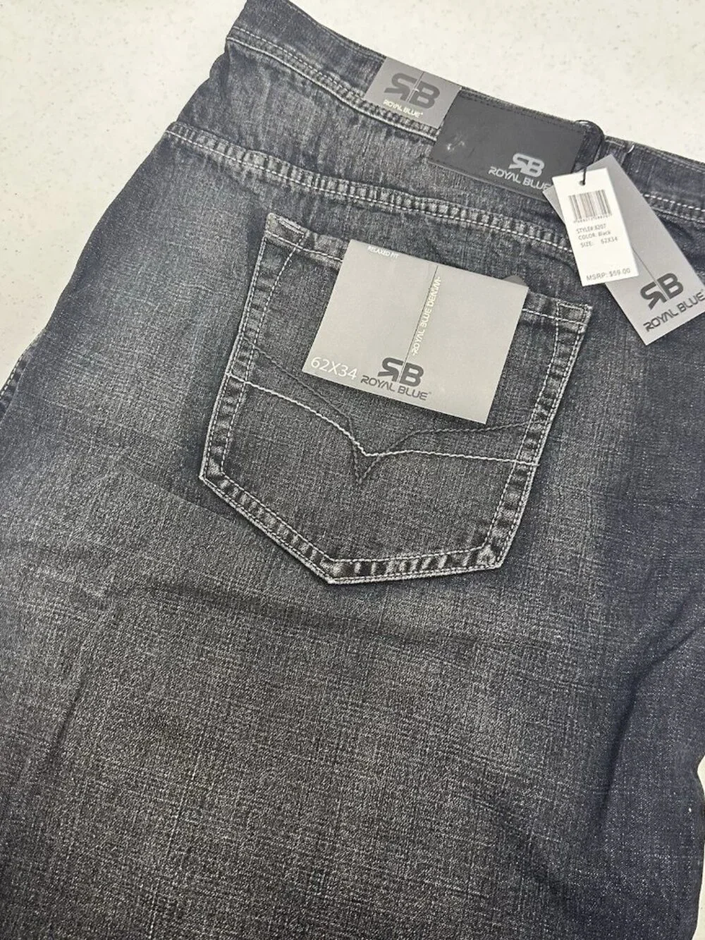 Royal Blue Brand Denim Jeans Men Size 62 x 34 Relaxed Fit Big & Tall New